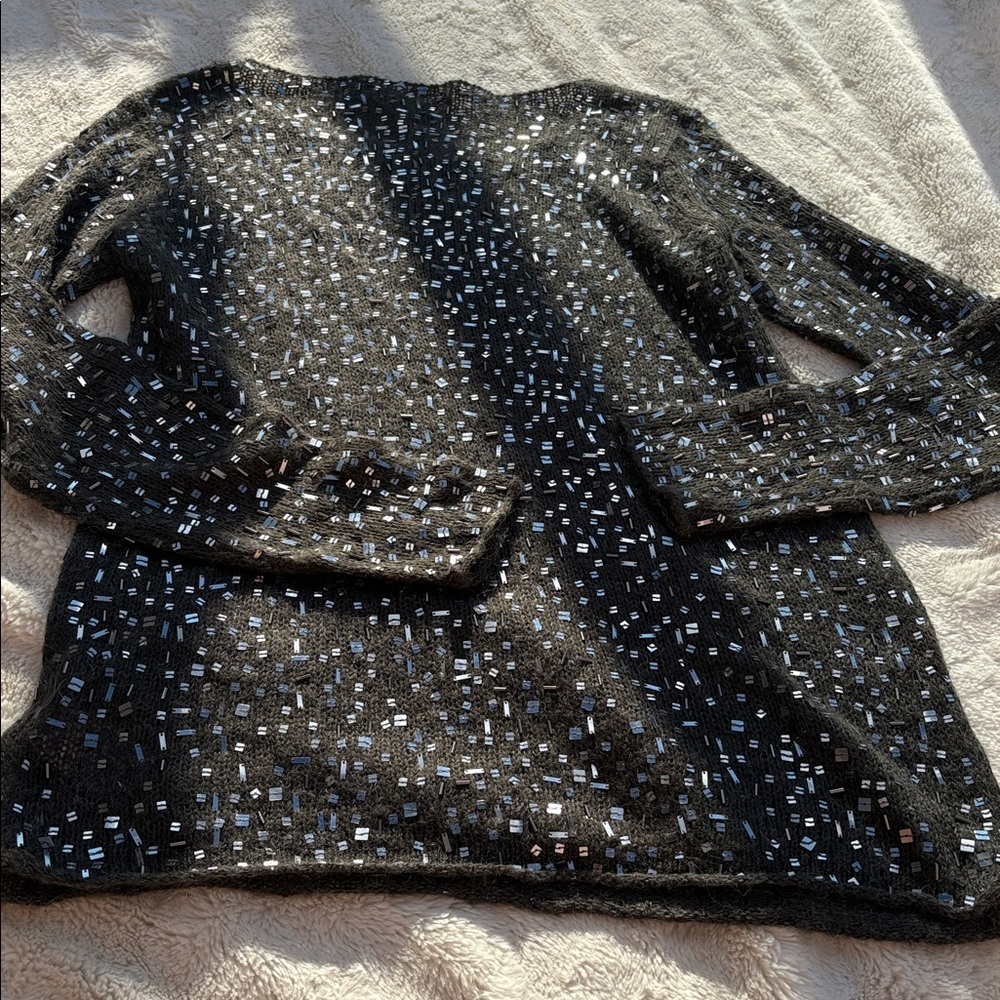 Michael Kors Grey Sequin Knit Sweater Top Medium | Sparkly Party Holiday - Picture 6 of 7